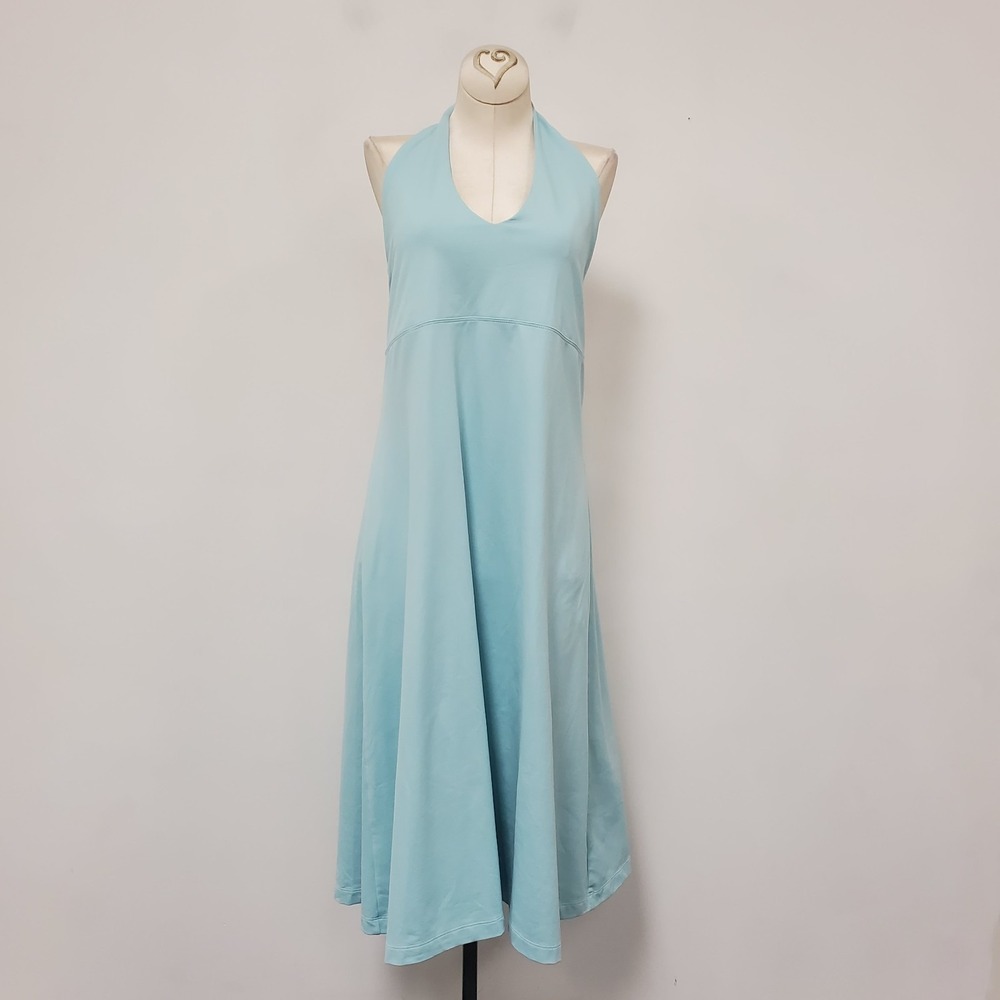 Patagonia Womens Morning Glory Dress Size XL Blue Midi Halter Outdoor Tie Back
